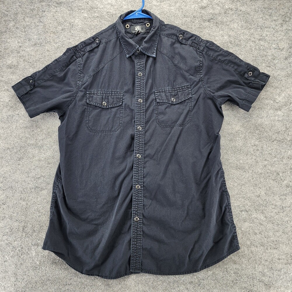 Rock Republic Shirt Mens Large Button Up Short Sleeve Black
